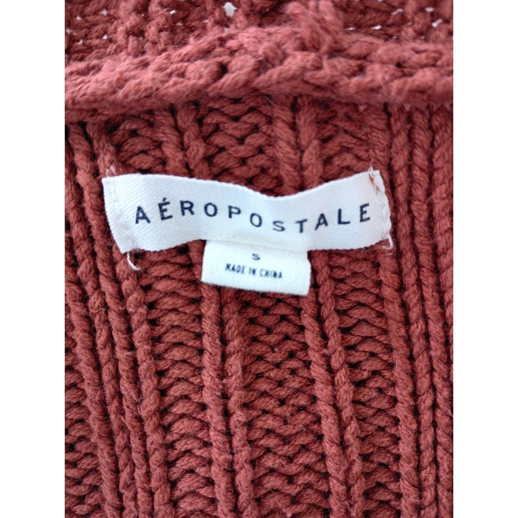 AEROPOSTALE Rust Cropped Cable Knit Cardigan Y2K Fairy Grunge Womens S