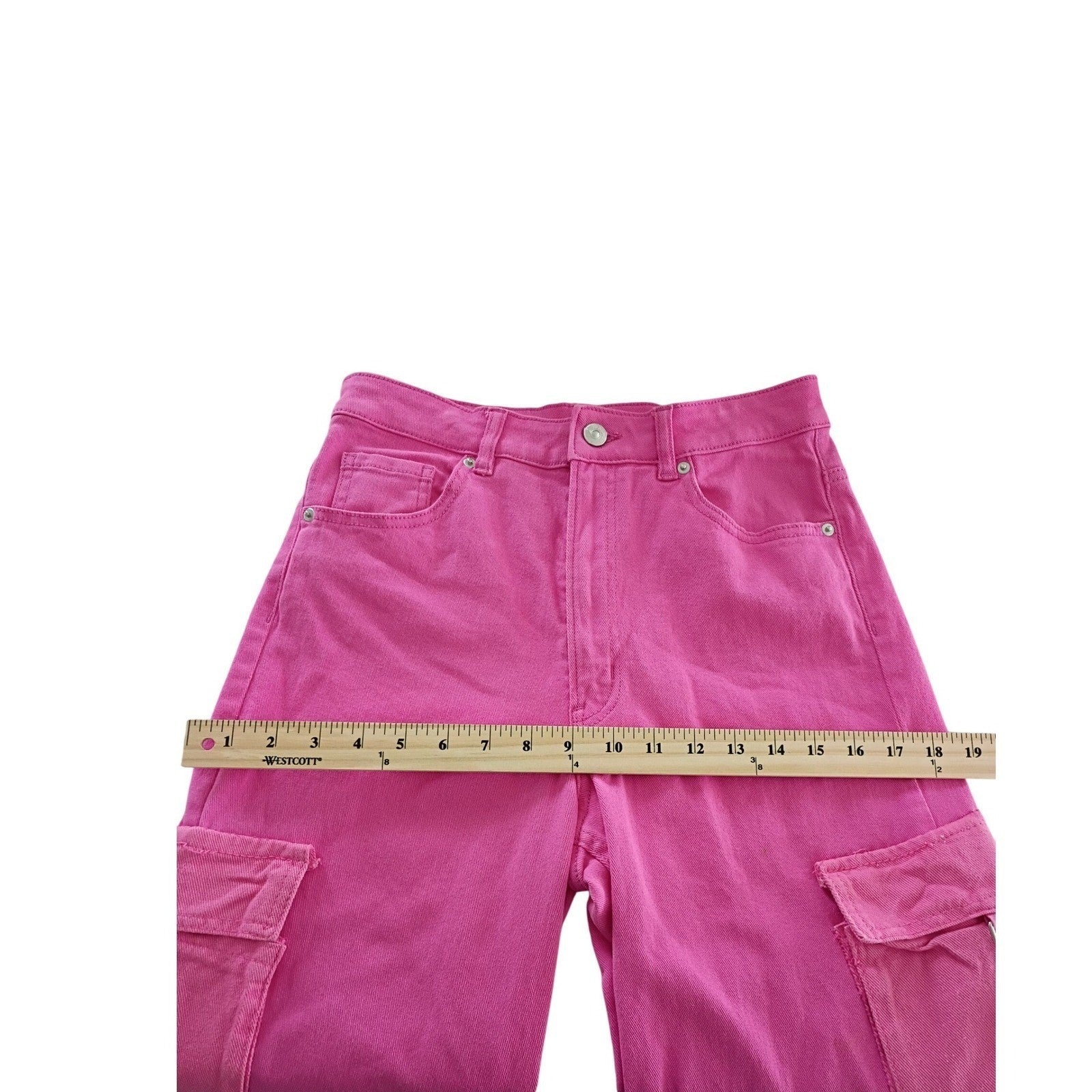 Hot Pink Cargo Jeans Wide Leg High Waisted Denim Pants