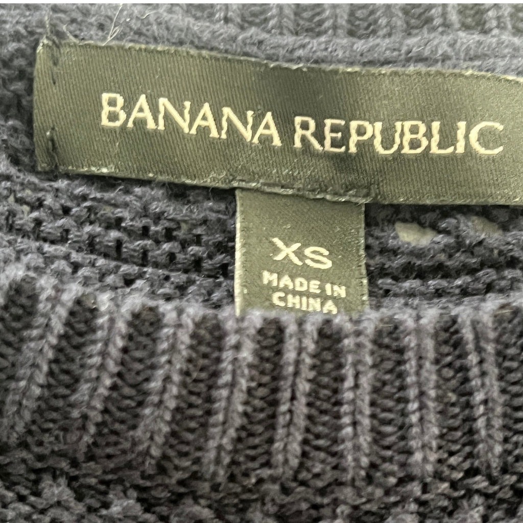 Banana Republic Navy Blue Cotton Blend Textured Knit Ruffle Sweater Fits S NWOT