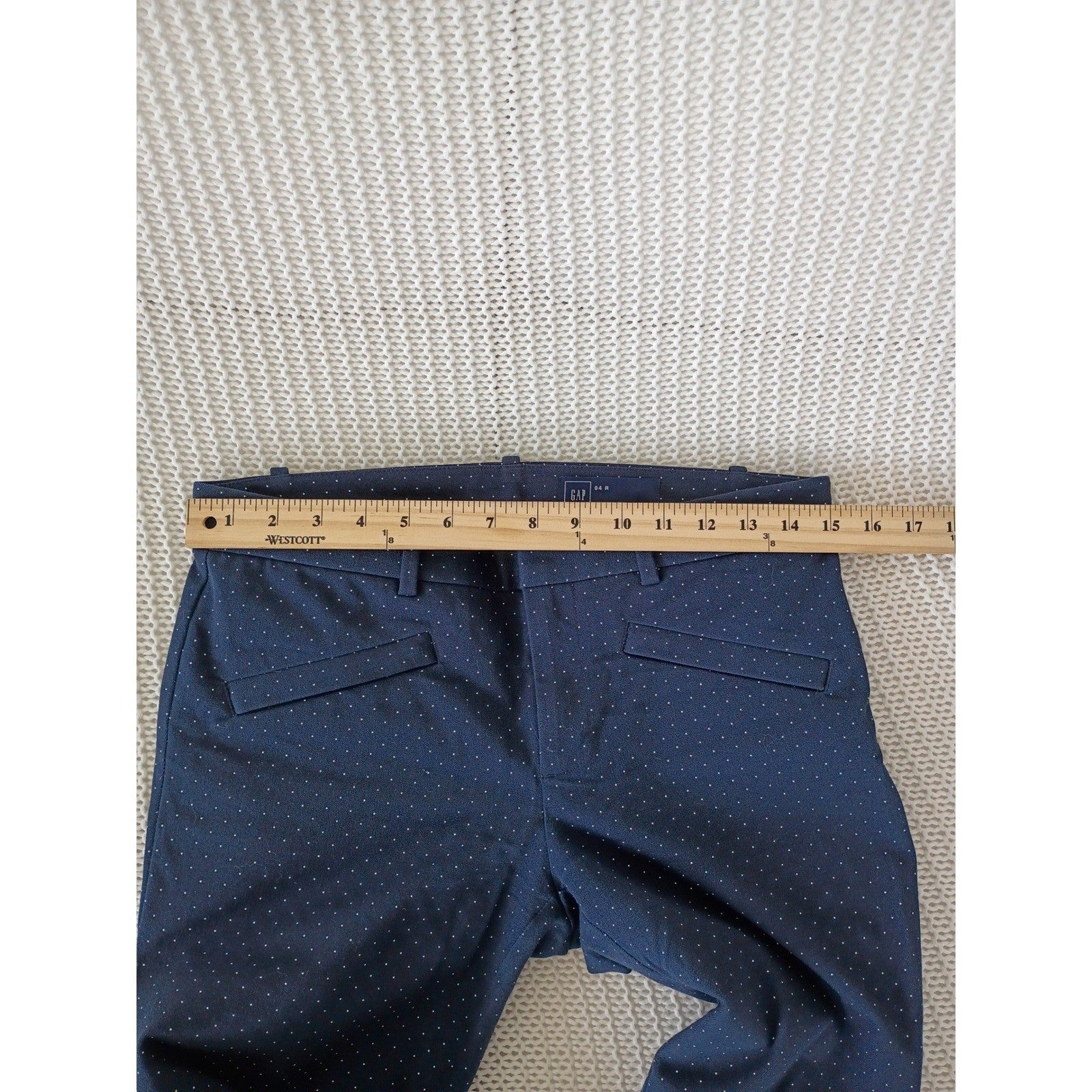 Gap Navy Blue Polka Dot Slim Trousers 4R W28x29 Stretch Cotton Casual Chic
