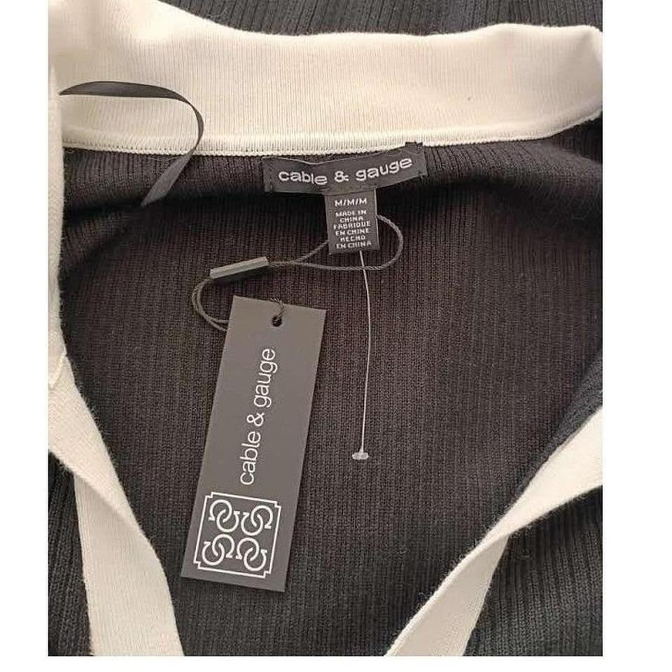 NWT Cable & Gauge Classic Black White Trim Collared Knit Cardigan Button Front M