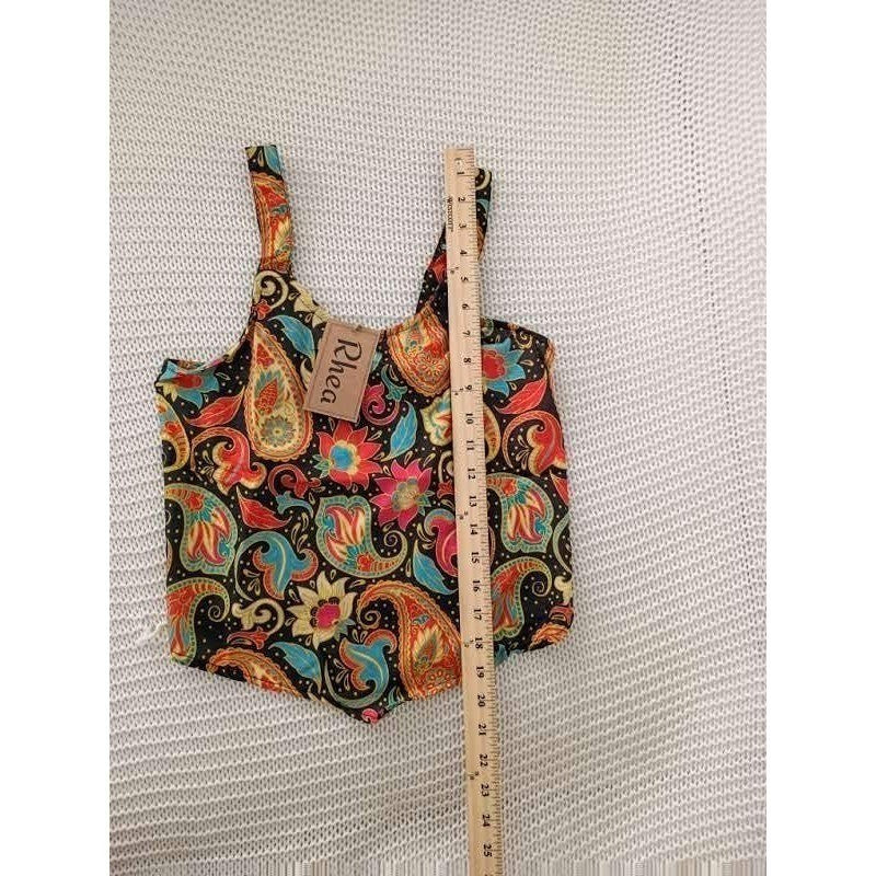 NWT RHEA Hippie Festive Top S Multicolor Paisley Floral Smocked Back Crop Top