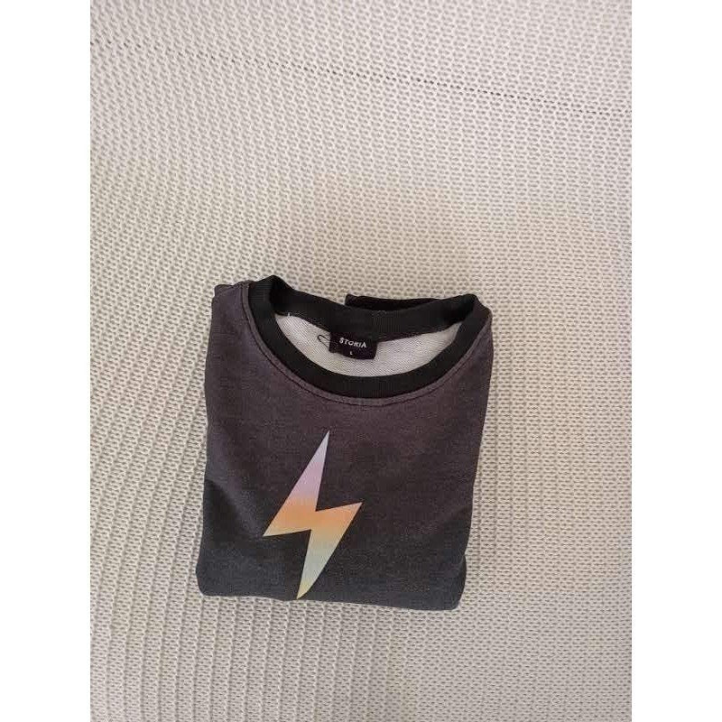 Storia Black Lightning Bolt Cropped Sweatshirt L 85% Cotton Retro Streetwear
