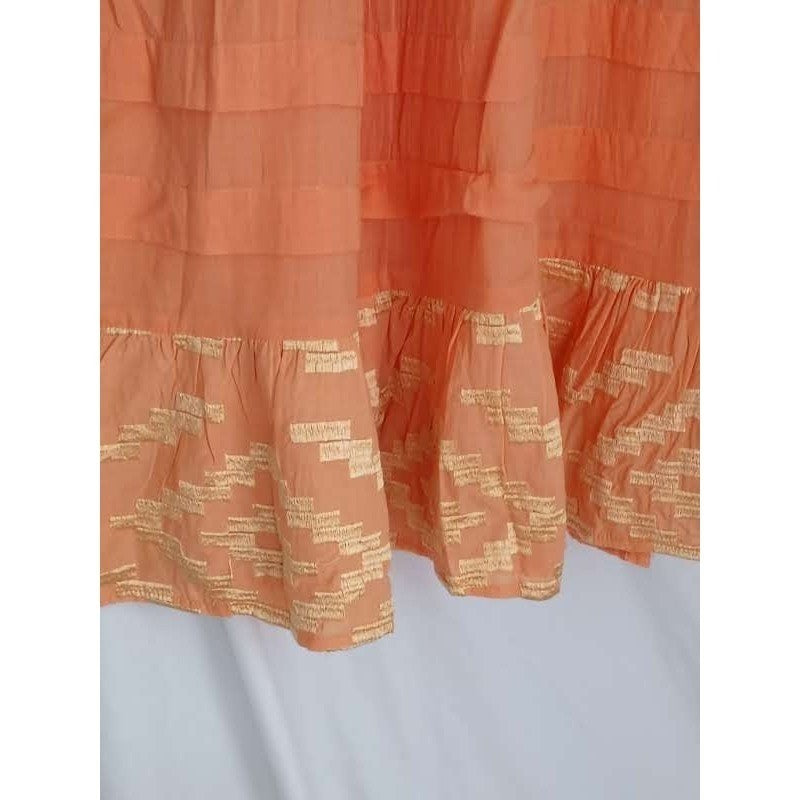 NWT RHEA Peach Gold Metallic Ikat Boho Tiered 100% Cotton Mini Dress L XL V-Neck