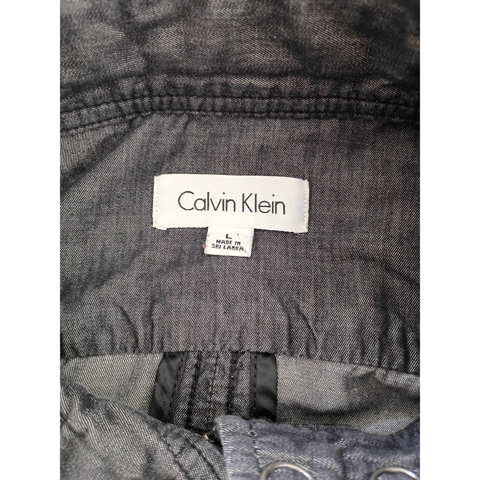 Calvin Klein Utility Jacket 100% Cotton L Charcoal Gray Button Drawstring Waist