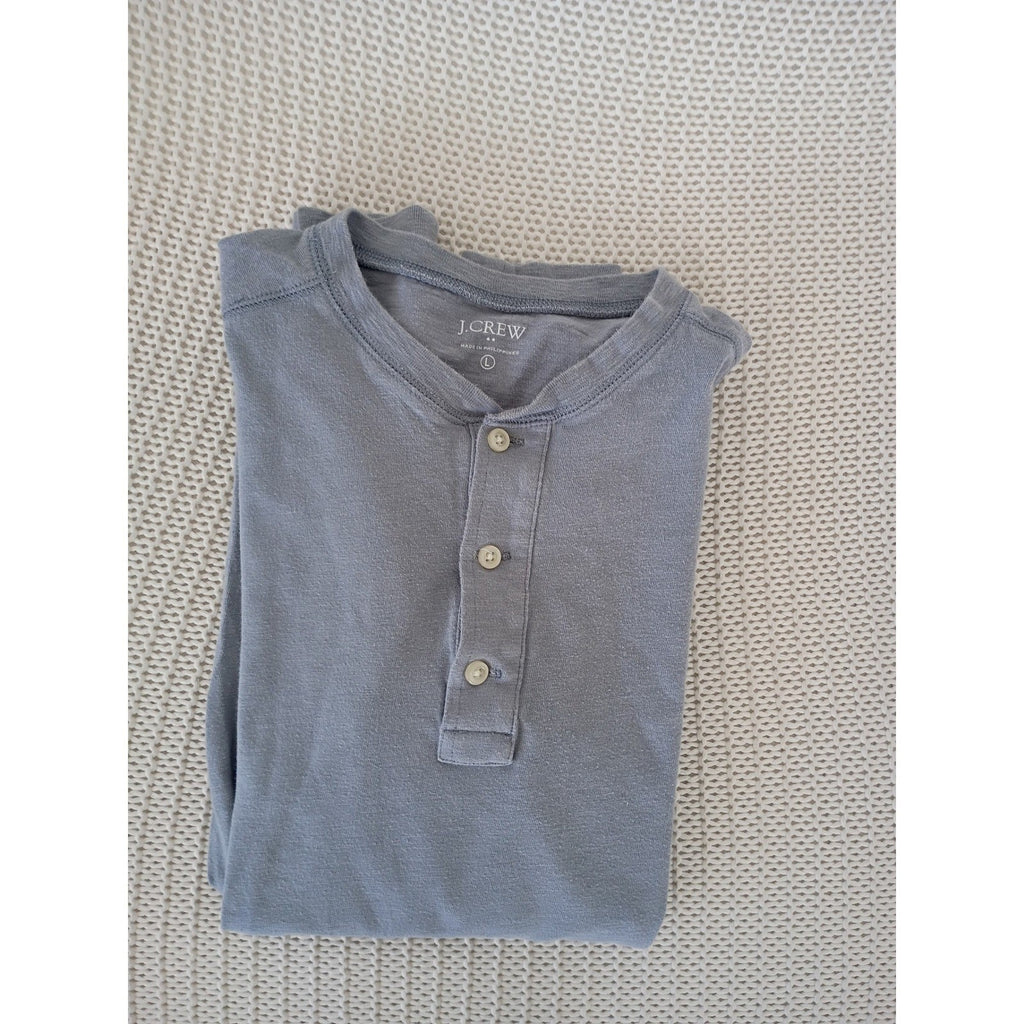 J.Crew Blue Henley Shirt Long Sleeve Re-Imagined Cotton Top Classic Casual L