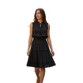 Insulation 100% Cotton Tiered Mini Dress M Black Ruffle Tie Neck Boho Dainty LBD