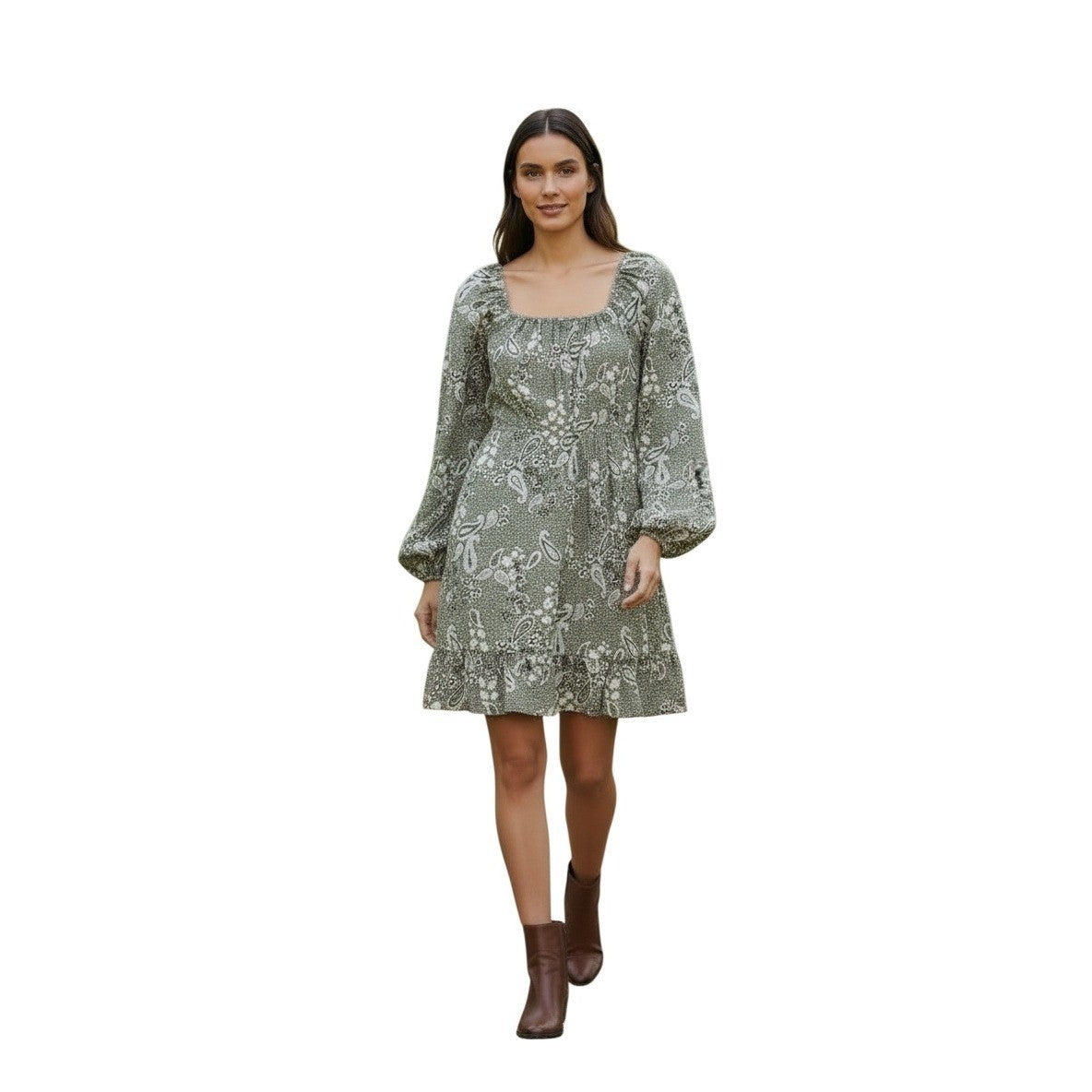 Derek Heart NWT Lichen Green Paisley Smocked Mini Dress S Small Boho Cottagecore