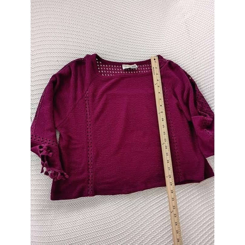 Anthropologie Saturday Sunday Magenta 100% Cotton Crochet Tassel Boho Blouse S