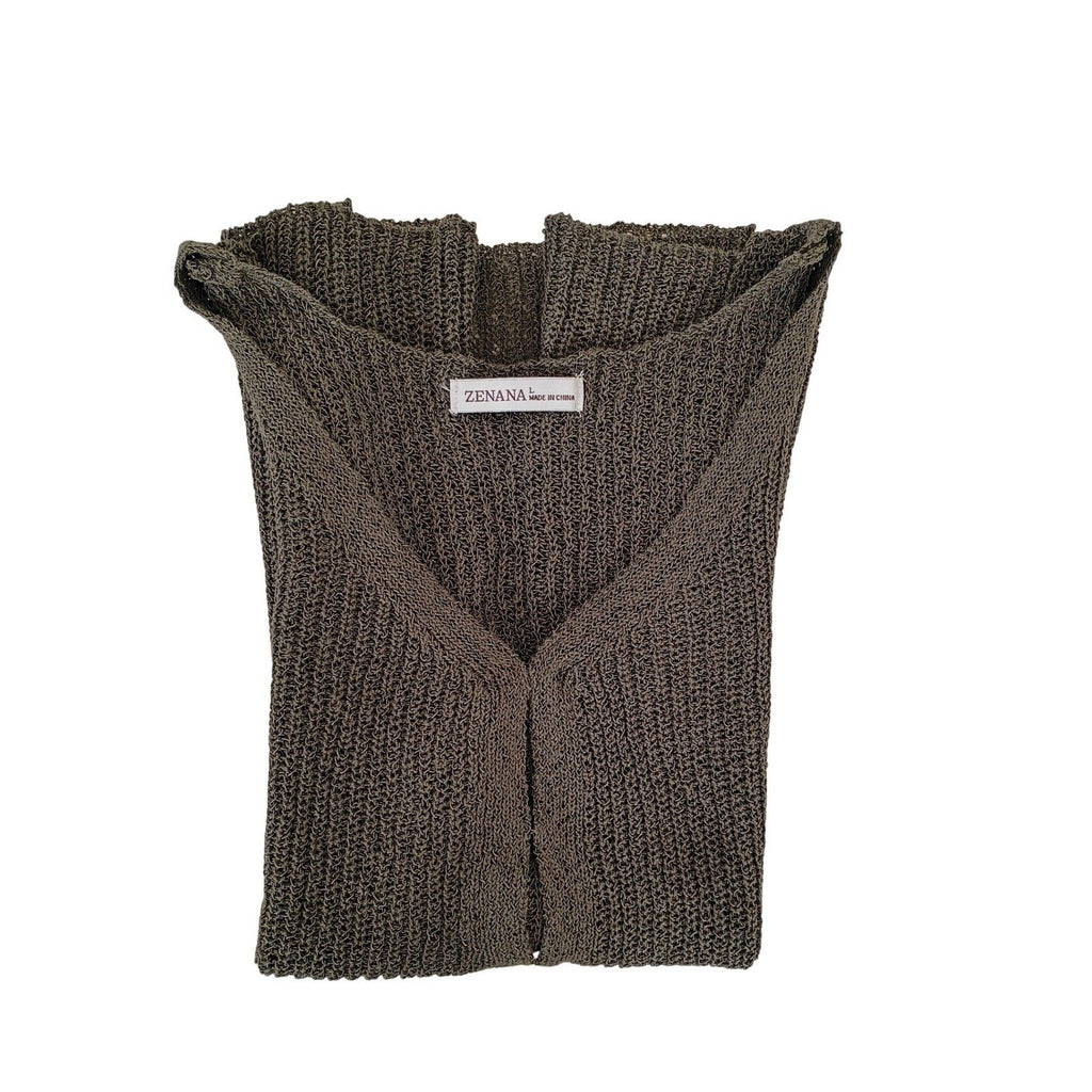 NWT Zenana Boho Festive Brown Crochet Knit Open Front Vest Sleeveless Cardigan S