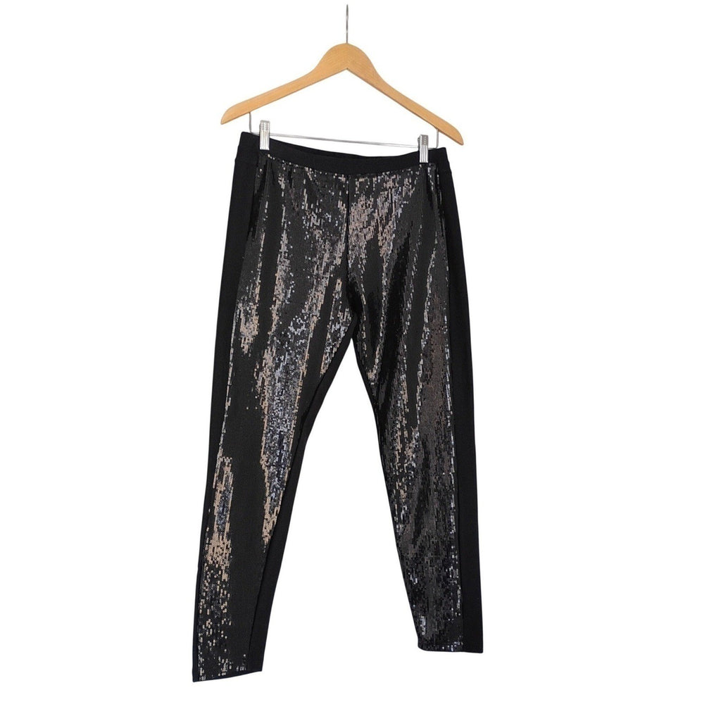Black Sequin Panel Leggings Womens XL Party Festival Pants NWOT