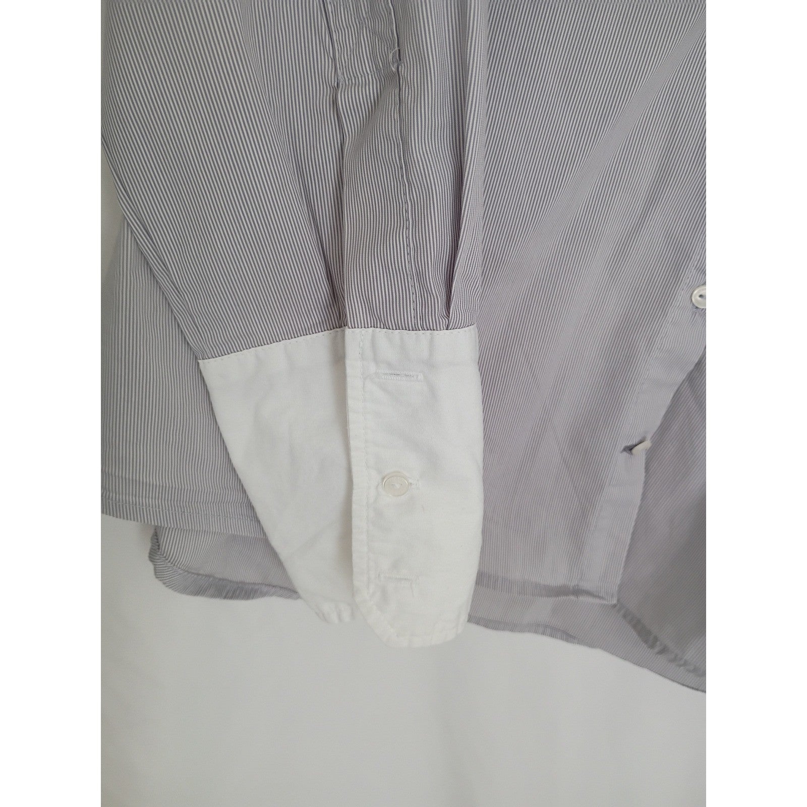 ZARA Classic Grey White Micro Stripe Button Down Shirt Contrast Cuff Fits S/M