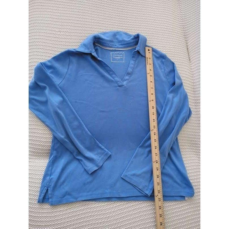 Charter Club Blue 100% Supima Cotton Long Sleeve Split V-Neck Polo Shirt L