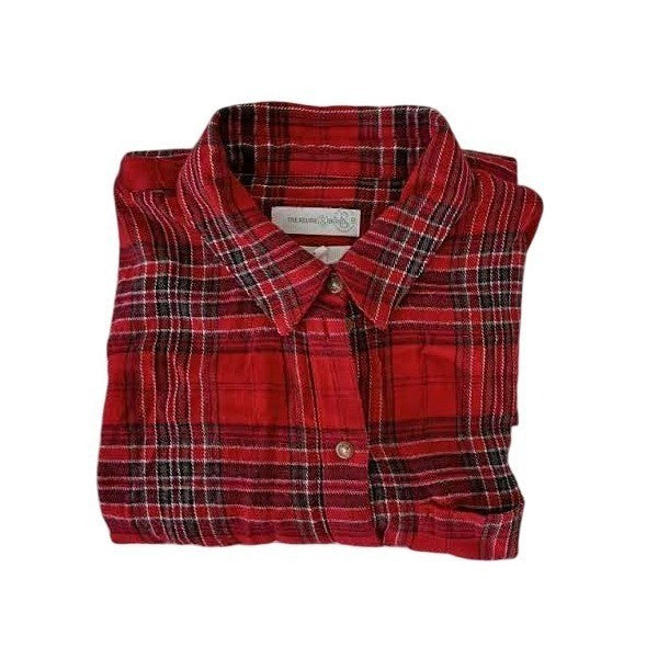 Treasure Bond Plaid Boyfriend Shirt Red  Long Sleeve Cotton Blend Size S