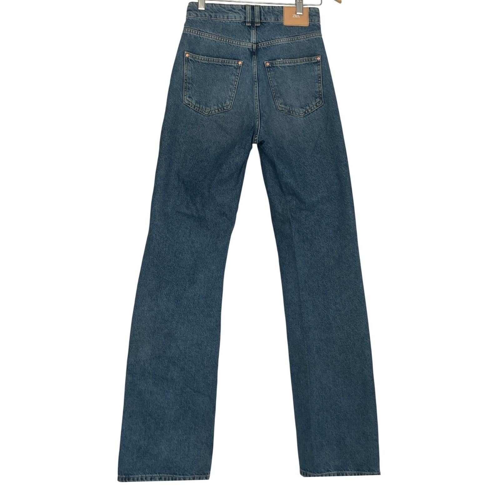 ZARA High Waist Straight Leg Distressed Blue Jeans 2 26x33 Tall 90s Grunge Y2K