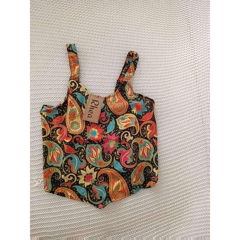 NWT RHEA Hippie Festive Top S Multicolor Paisley Floral Smocked Back Crop Top