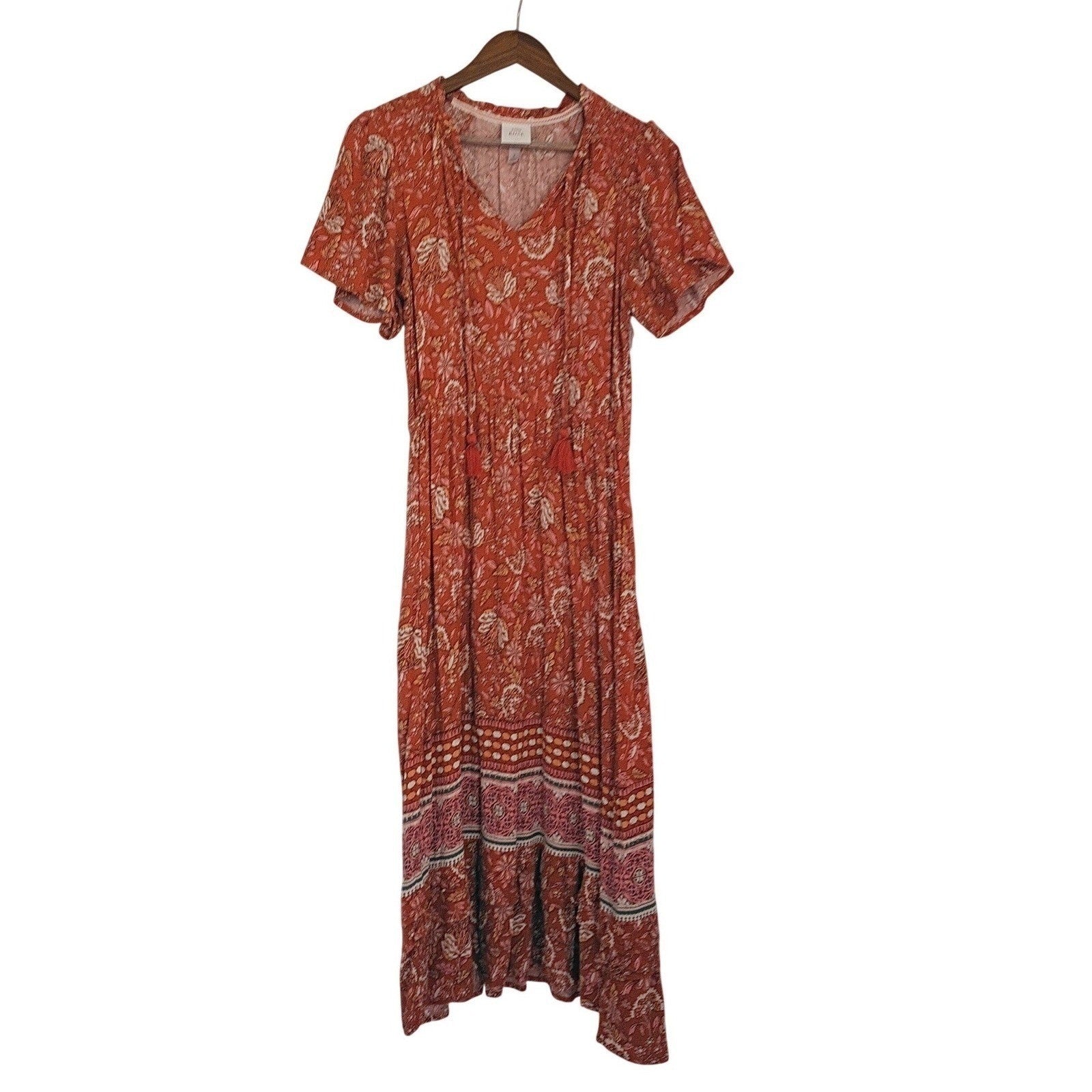 Knox Rose Red Floral Midi Dress S Cottagecore Boho Romantic V-Neck Peasant