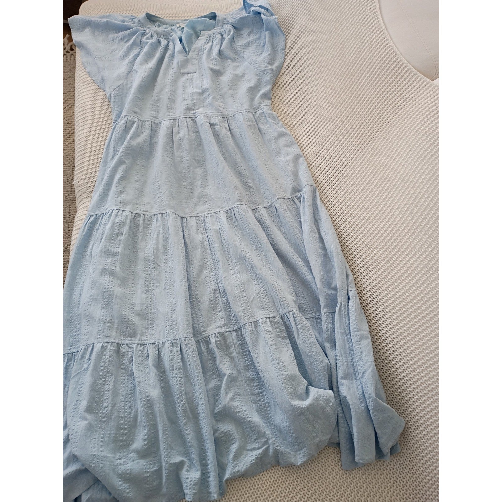 Market & Spruce Light Blue Tiered Maxi Dress XL V-Neck Flutter Sleeve Cotton Bld