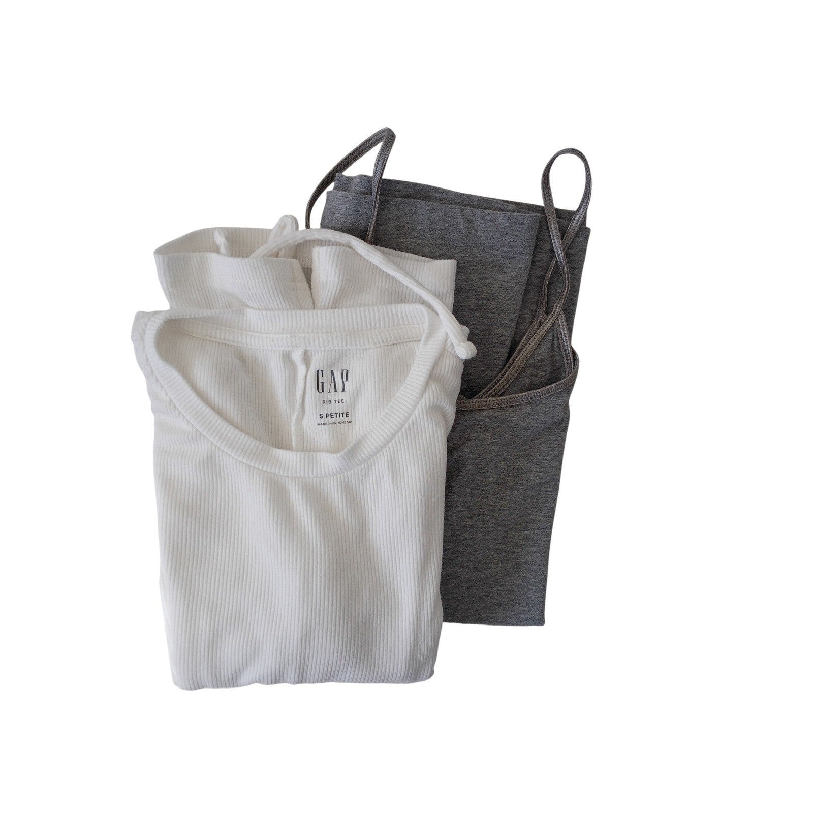 GAP Bundle White Ribbed Open Back Tie Top & Grey Camisole Cami Set S Capsule