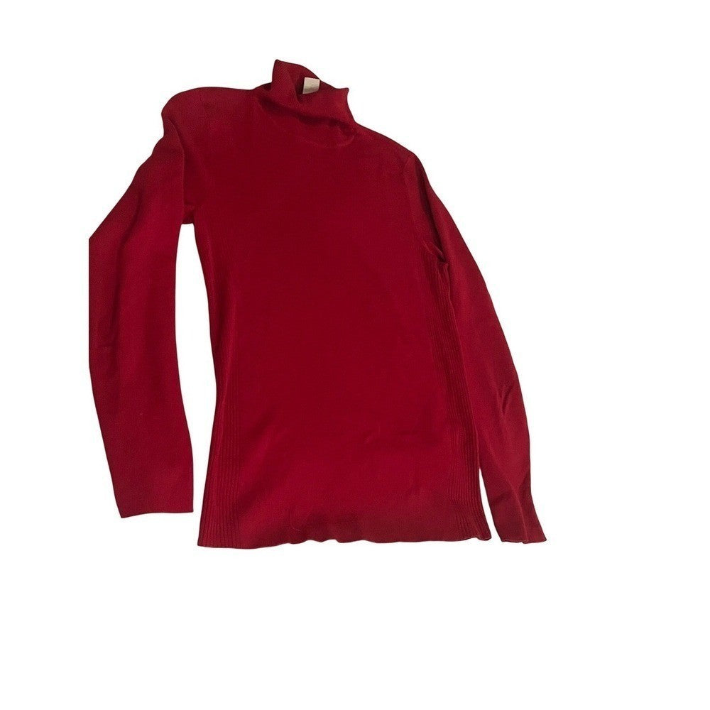 Chico's Red Ribbed Turtleneck Long Sleeve Sweater Mock Neck Fits S