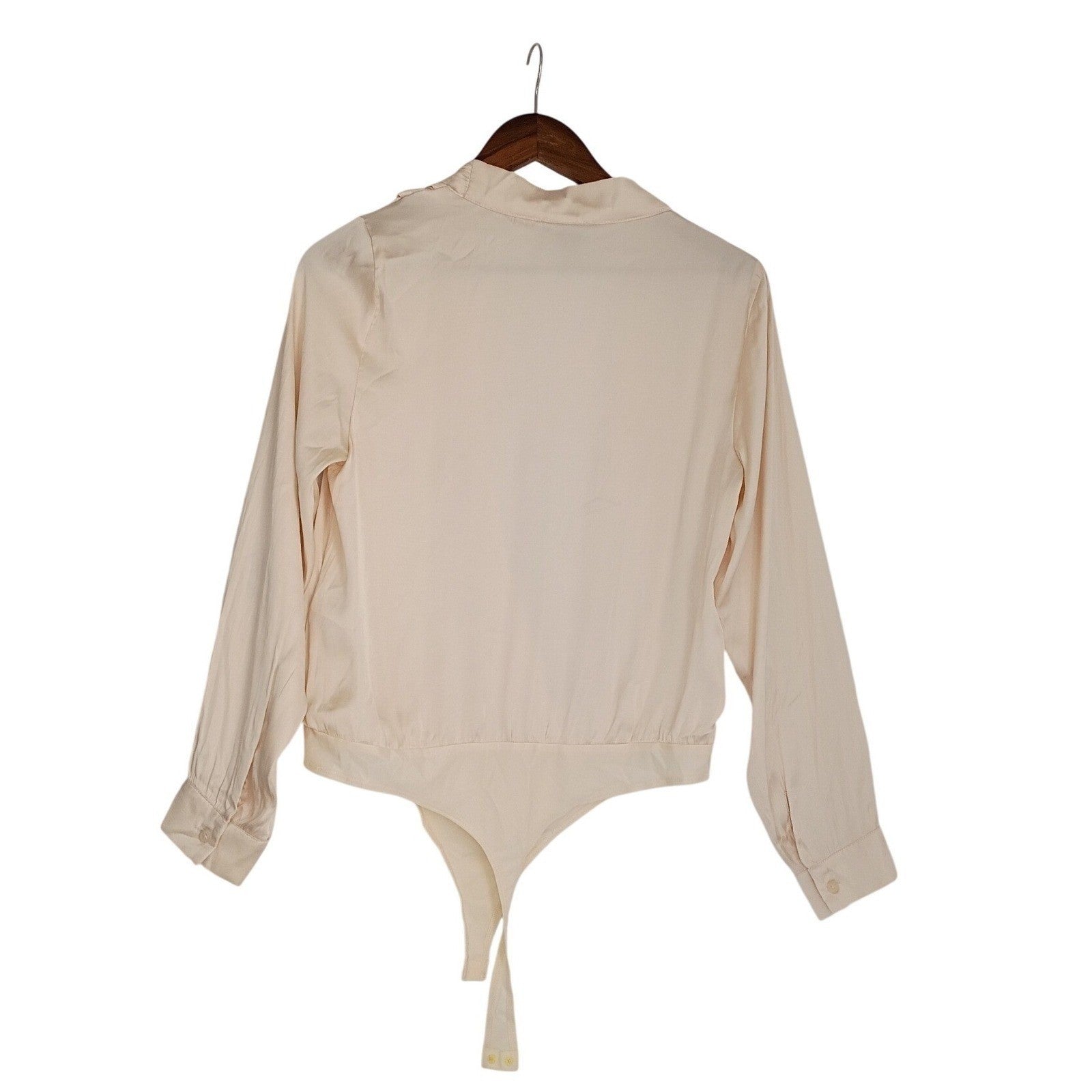 Sincerely Jules Elegant Feminine Cream Drape Front Bodysuit L Long Sleeve NWOT