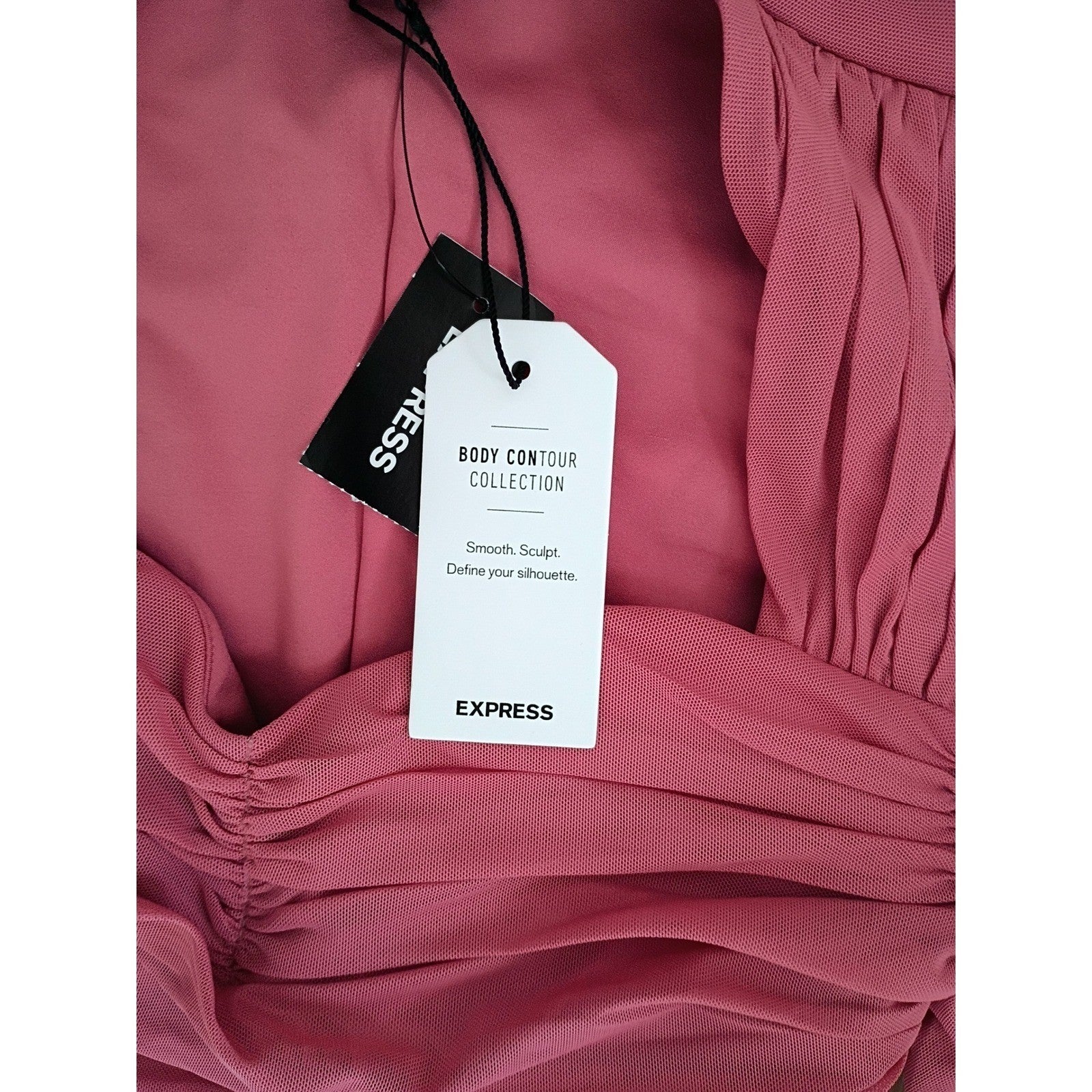 Express Body Contour Ruched Mesh Sweetheart Top Dark Rose Pink XS NWT