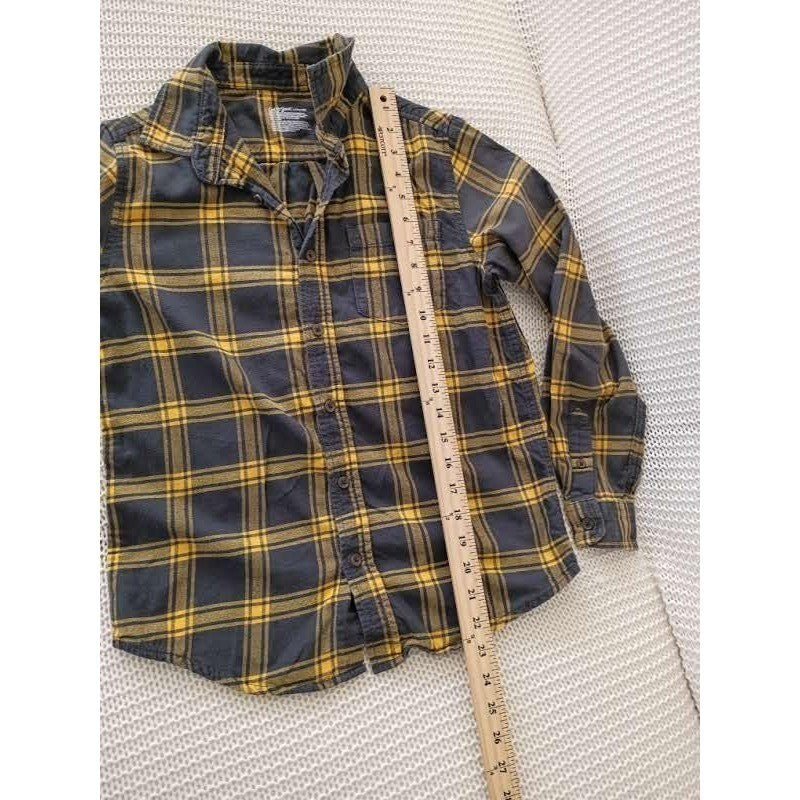 Cat & Jack Plaid Flannel Shirt Yellow Cotton Button Down Boys L 12/ XS Women Fit