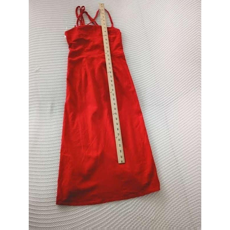 NWT Wild Fable Red Linen Blend Midi Dress Lace Up Back Cottagecore Boho Sun XS