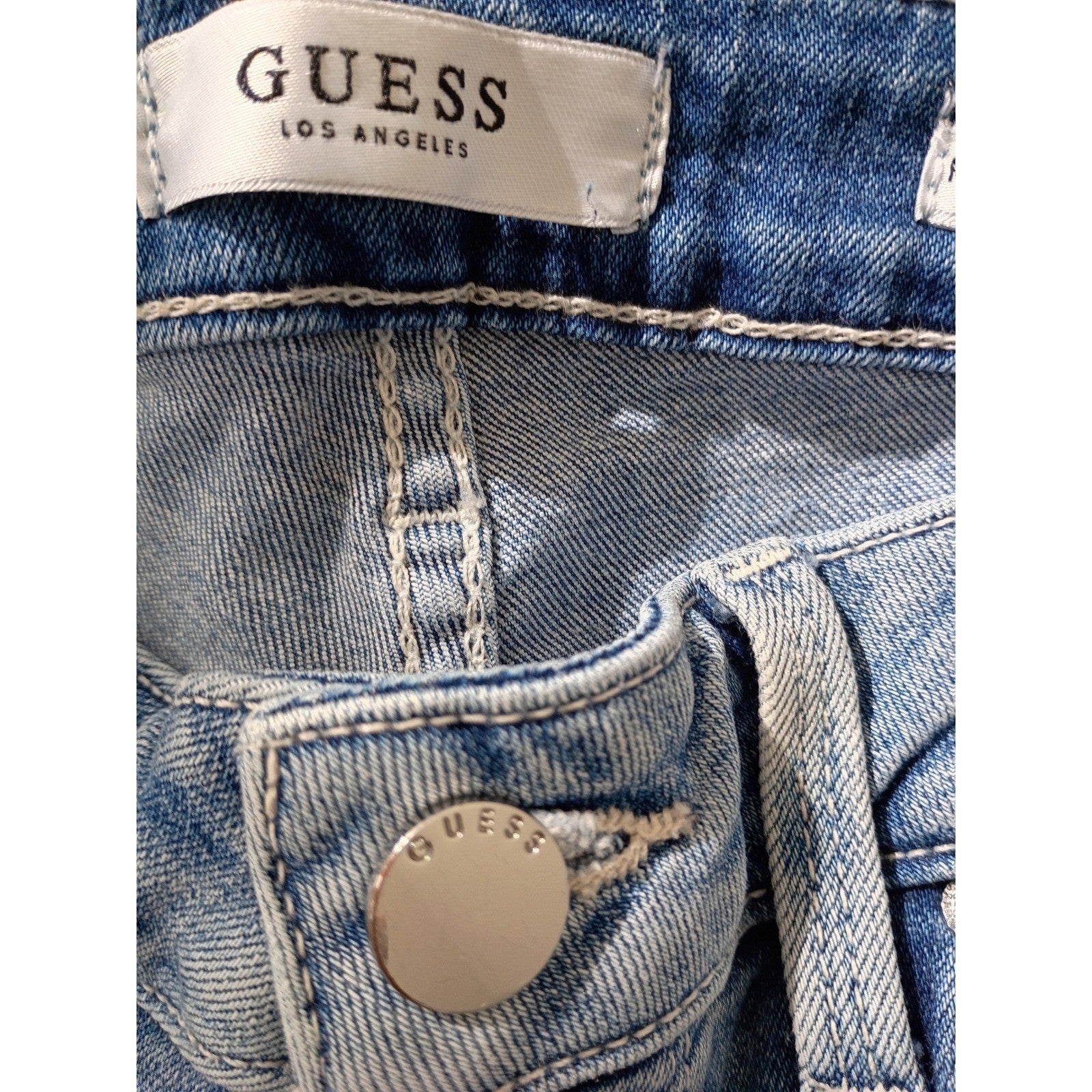 Guess Power Stretch Skinny Jeans Blue Distressed Ripped Light Wash 26x28