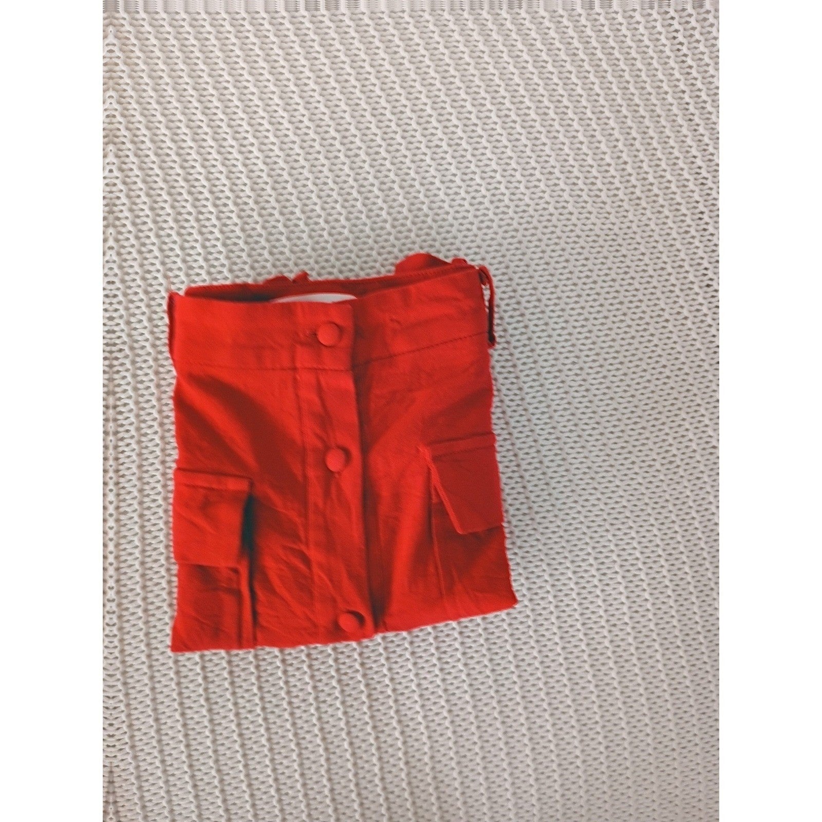 Idem Ditto XS Red Linen Cargo Mini Skirt High Waist Button Front Utility Pockets