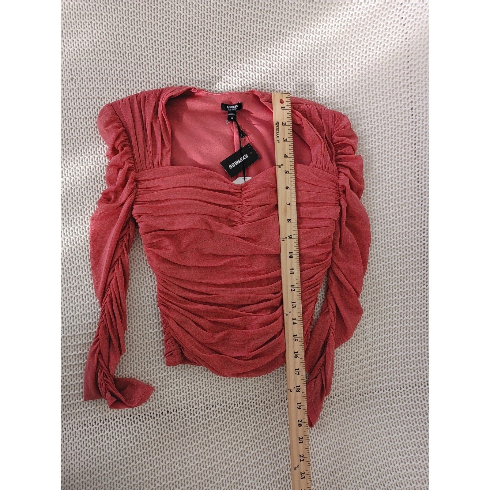 Express Body Contour Ruched Mesh Sweetheart Top Dark Rose Pink XS NWT