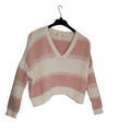 Altar'd State Sweater S M Pink Cream Striped Fuzzy Eyelash Knit Cropped V-Neck