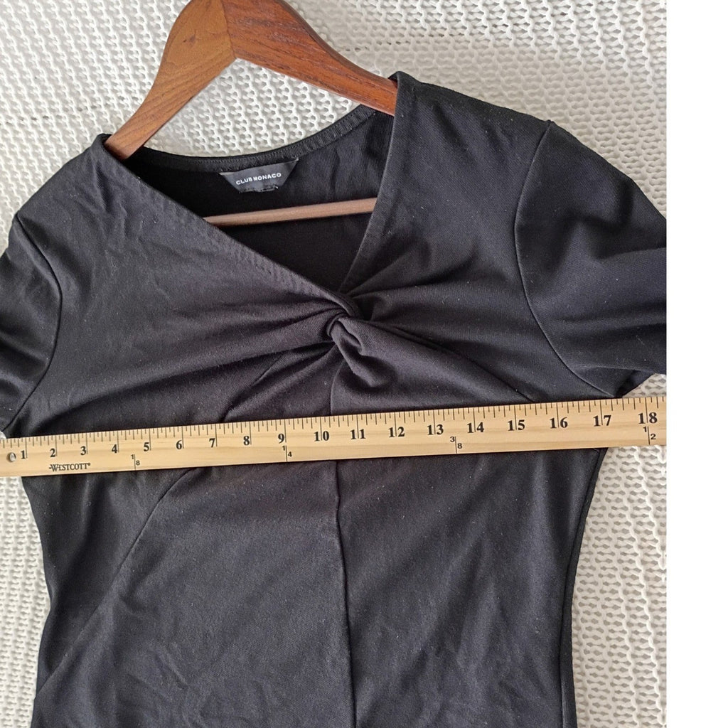 Club Monaco Black Twist Front V Neck Knit Top Elbow Sleeve Slim Fit S