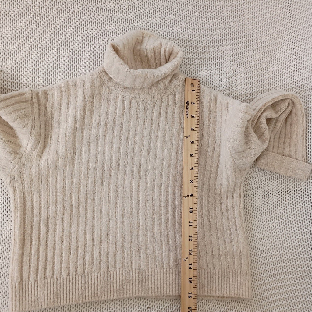 Zara NWT Cream Ribbed Cropped Turtleneck Sweater Long Sleeve Minimalist S XS