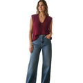 NWT Zenana Boho Festive Burgundy Open Knit V-Neck Sweater Vest Slveess Top S/M/L