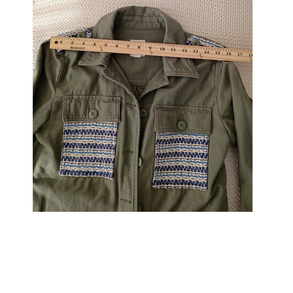 GAP Olive Green Utility Jacket Embellished Pocket Button Down Size M 100% Cotton