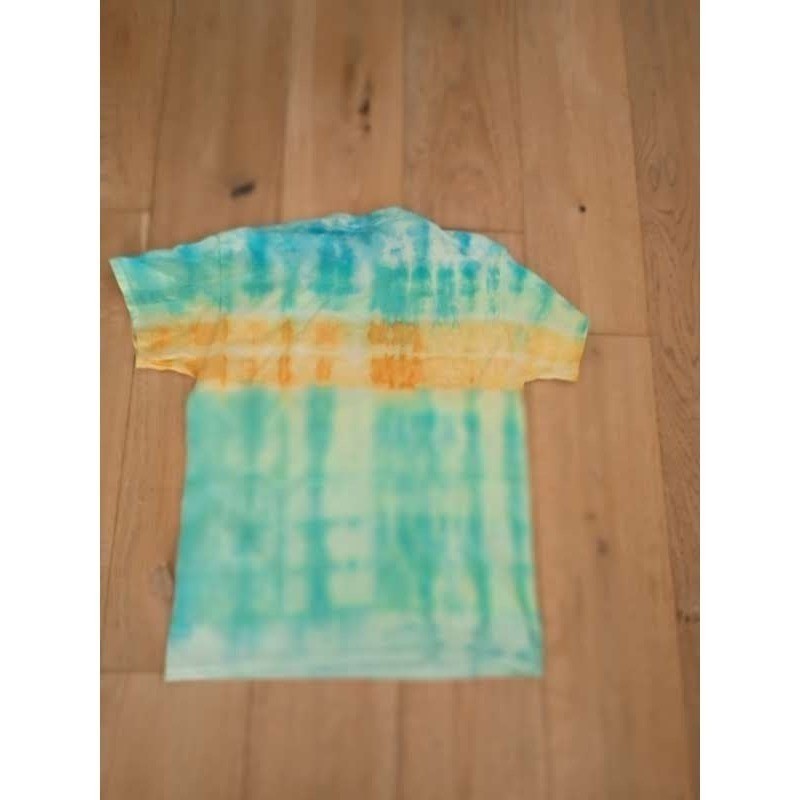 Blue Green Orange Tie Dye T-Shirt Vertical Stripe Cotton Tee Mens Fits S