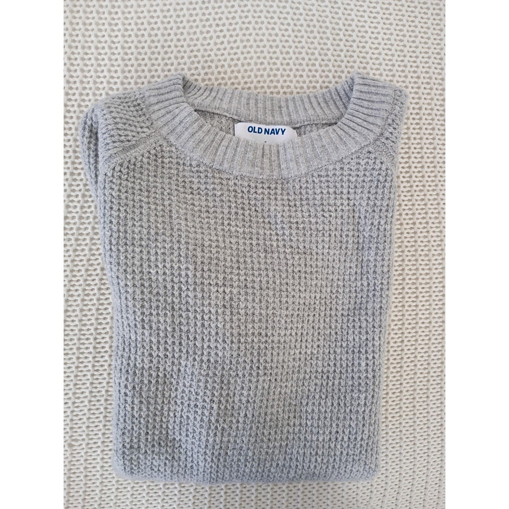 Old Navy Light Grey Cotton Heather Waffle Knit Crewneck Sweater Soft Size S/M