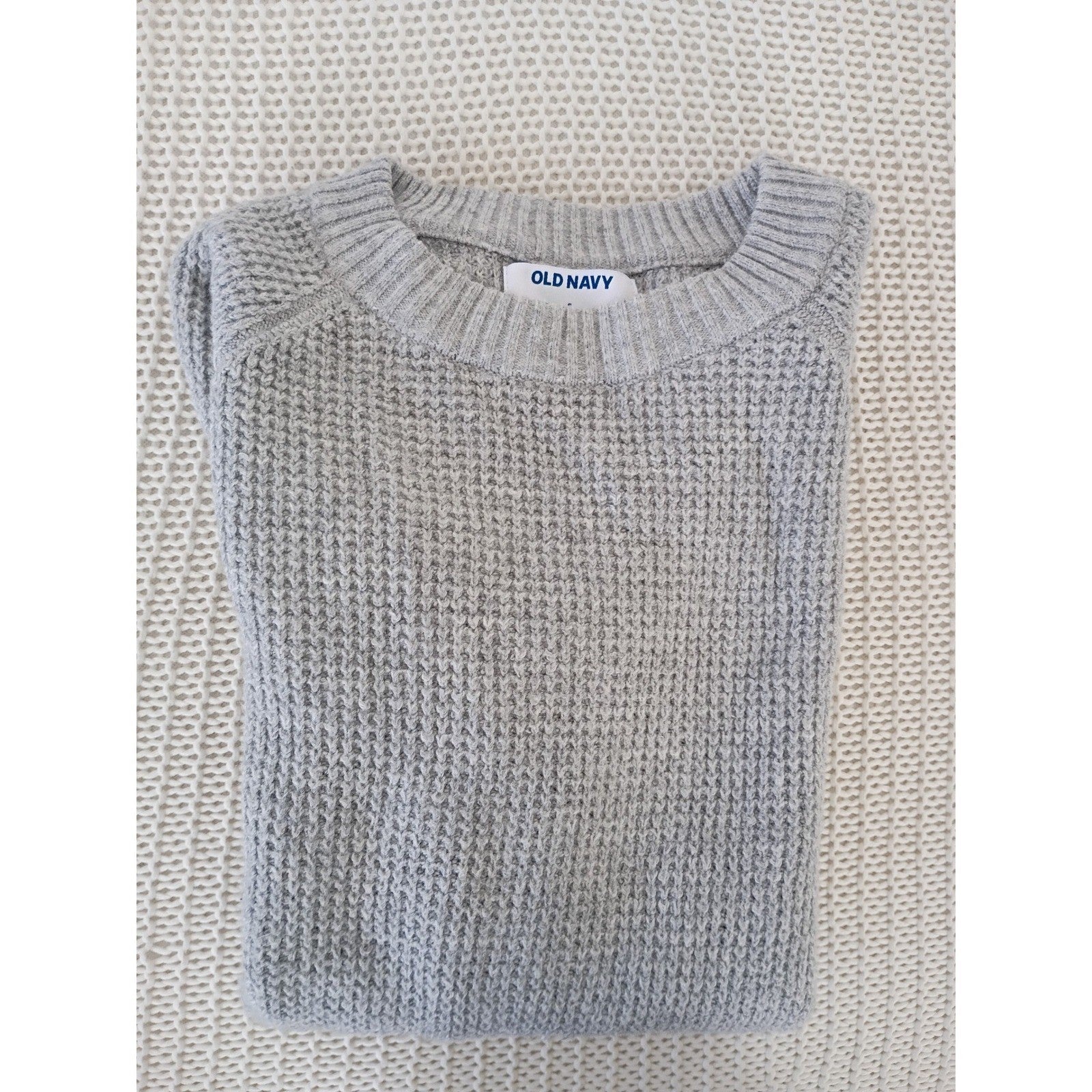 Old Navy Light Grey Cotton Heather Waffle Knit Crewneck Sweater Soft Size S/M