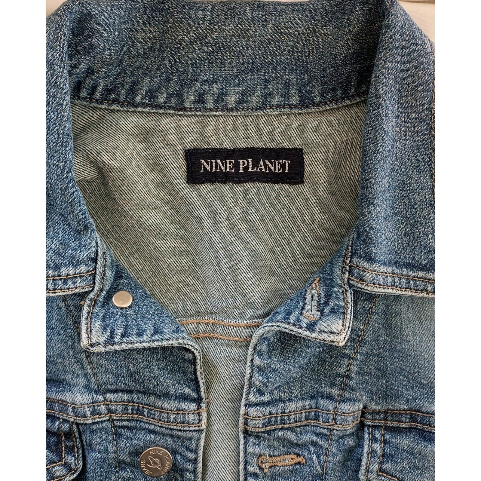 Nine Planet Vintage Y2K Cropped Denim Jacket S Fitted Blue Jean Retro Cyber