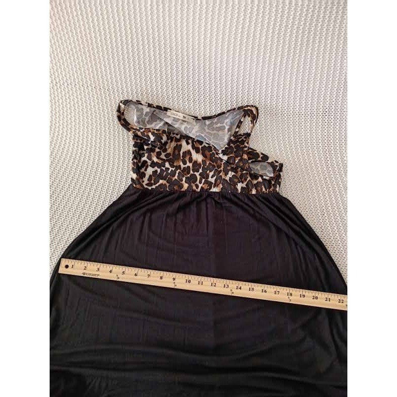 Coco USA Leopard Print Skater Dress Fit & Flare Black Sleeveless L Fits M Boho