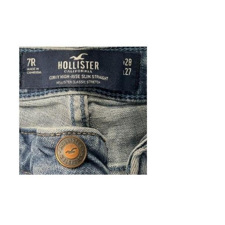 Hollister Curvy High Rise Slim Straight Jeans Blue Stretch Women 7R W28 / L 27