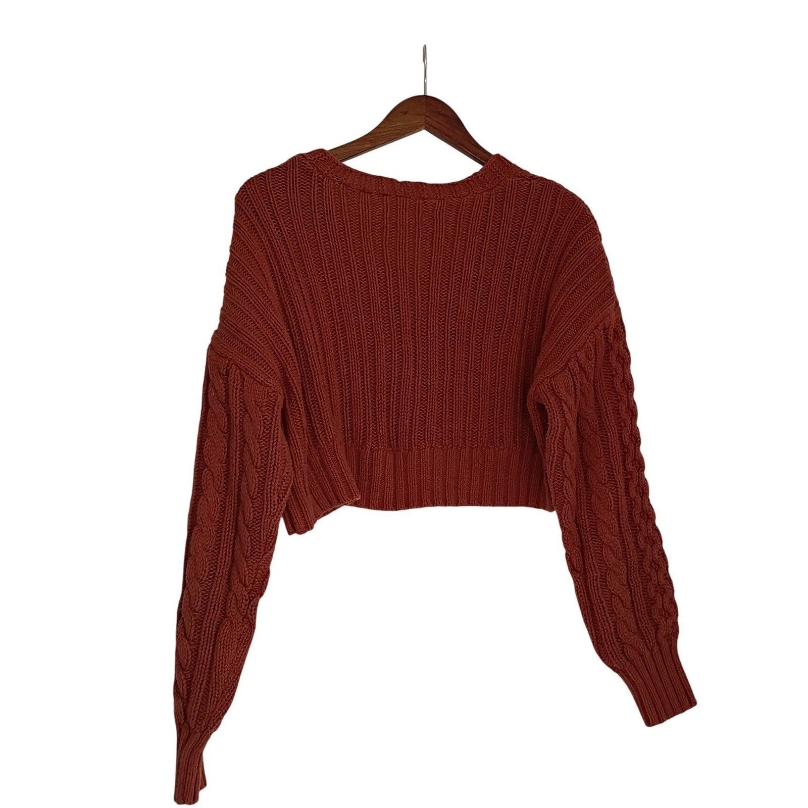AEROPOSTALE Rust Cropped Cable Knit Cardigan Y2K Fairy Grunge Womens S