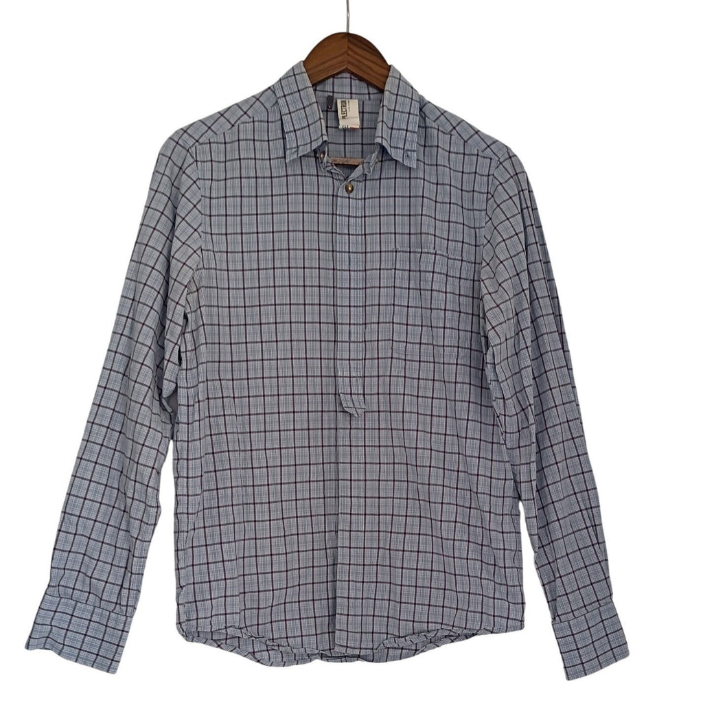 Plectrum by Renèe Cifelli Windowpane Check Shirt Blue Cotton Classic Casual S
