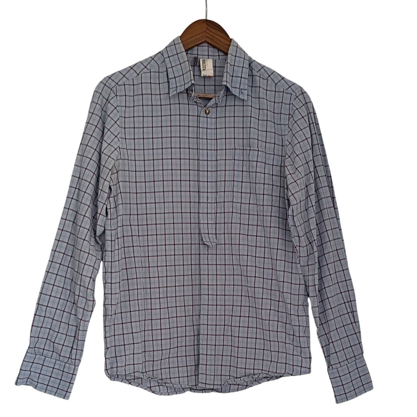 Plectrum by Renèe Cifelli Windowpane Check Shirt Blue Cotton Classic Casual S