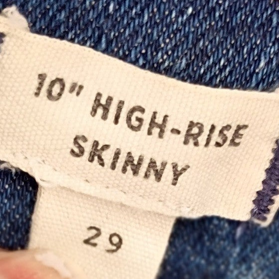 Madewell High Rise Skinny Jeans Medium Wash Raw Hem Blue Denim 29x27 Boho