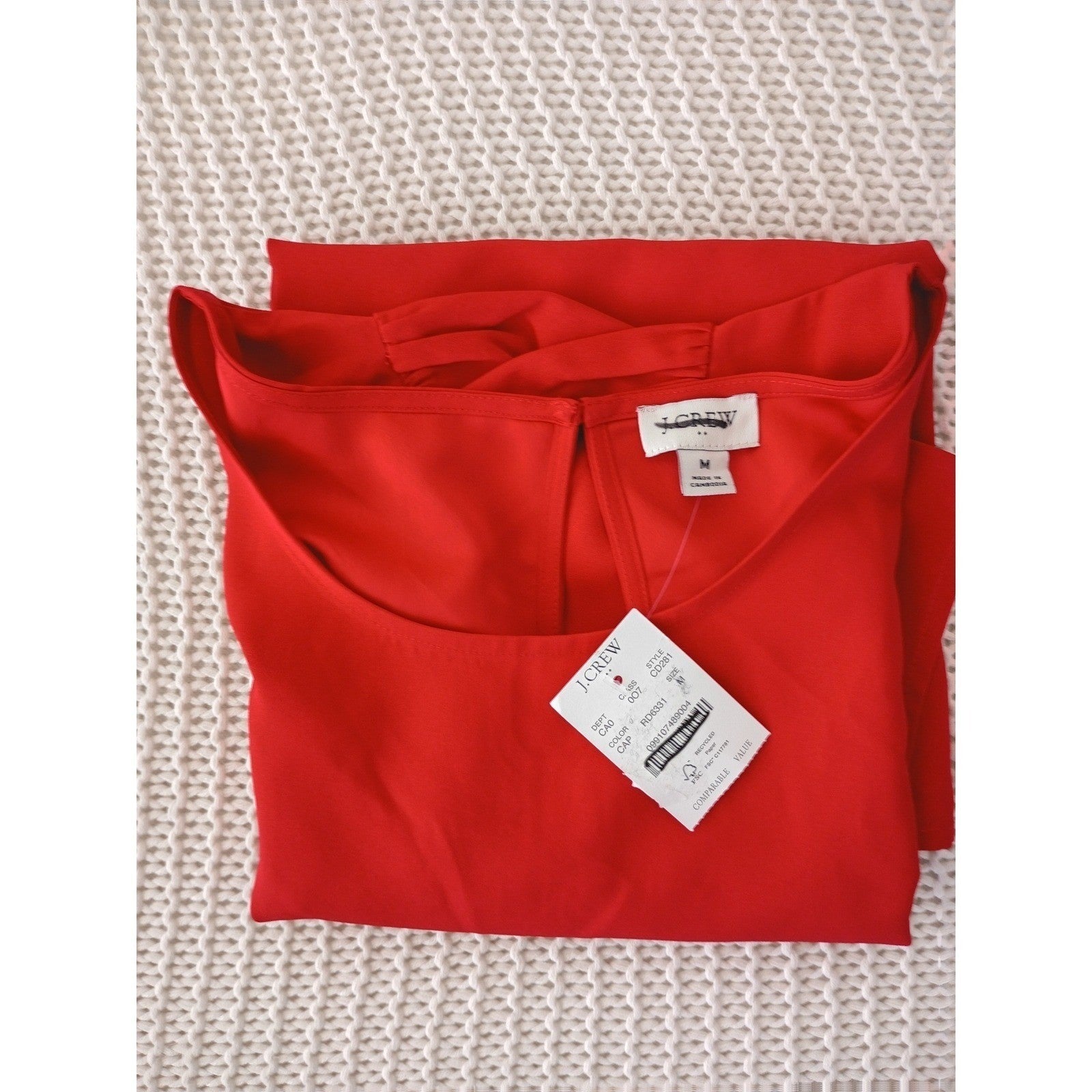 J.Crew NWT Red Short Sleeve Blouse Keyhole Back Top M Classic Minimalist $70