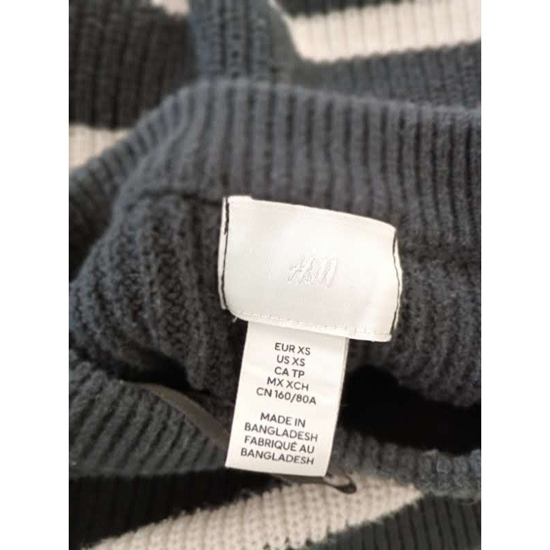 H&M Striped Coastal Cotton Blend Sweater Navy White Crew Neck Fits S/M Ribbed