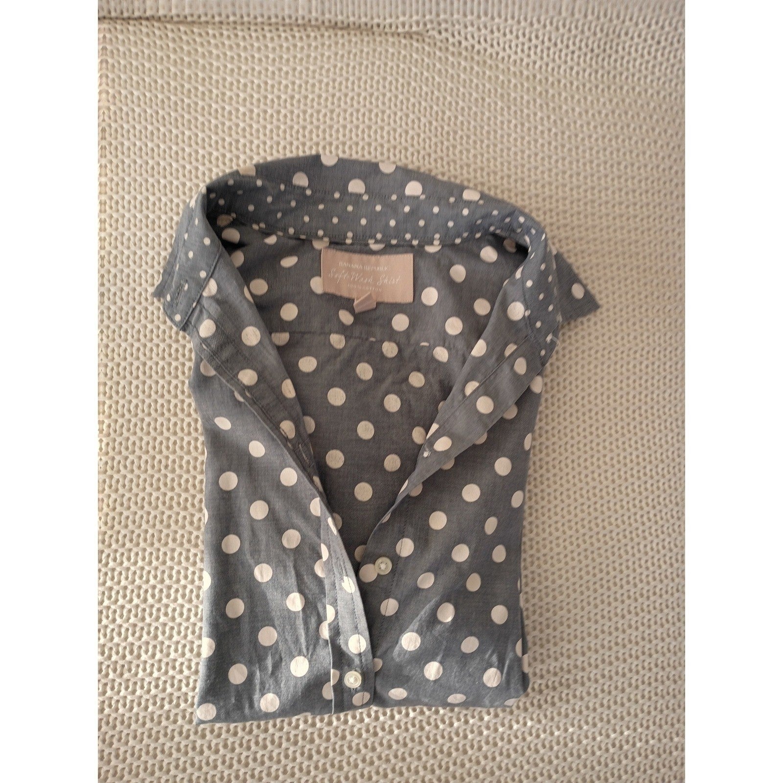 Banana Republic Soft Wash Shirt Polka Dot Grey White Button Down Classic Fits S