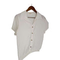 Free Kisses White Short Sleeve Button Up Blouse M Elastic Hem Coastal Minimalist